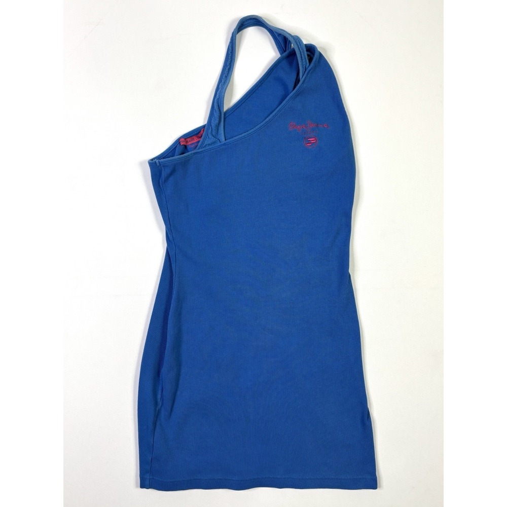 Pepe Jeans London Dress Women's Large Blue Ribbed Sleeveless Y2K